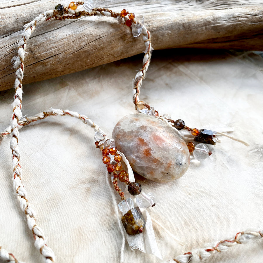 'Bestower of Blessings' ~ Sunstone crystal healing amulet with Dravite