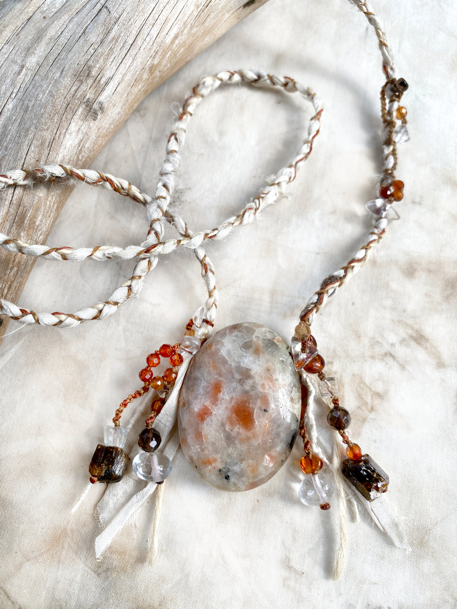 'Bestower of Blessings' ~ Sunstone crystal healing amulet with Dravite