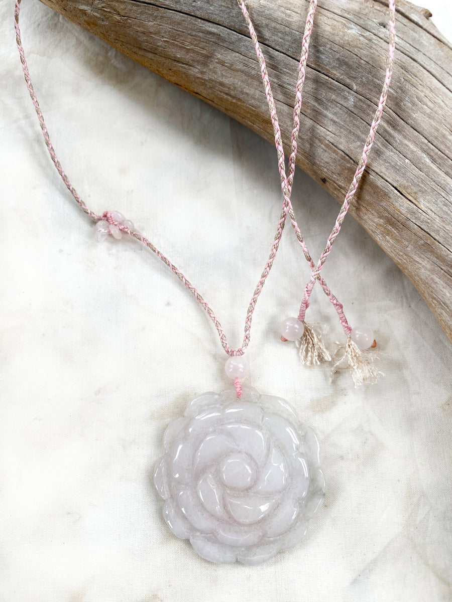 'Roseful of Hope' ~ crystal healing amulet with carved pink Jade