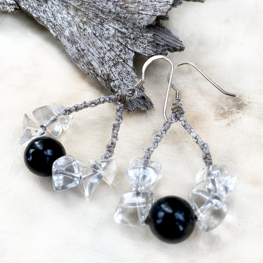 Crystal healing earrings with Jet & Quartz
