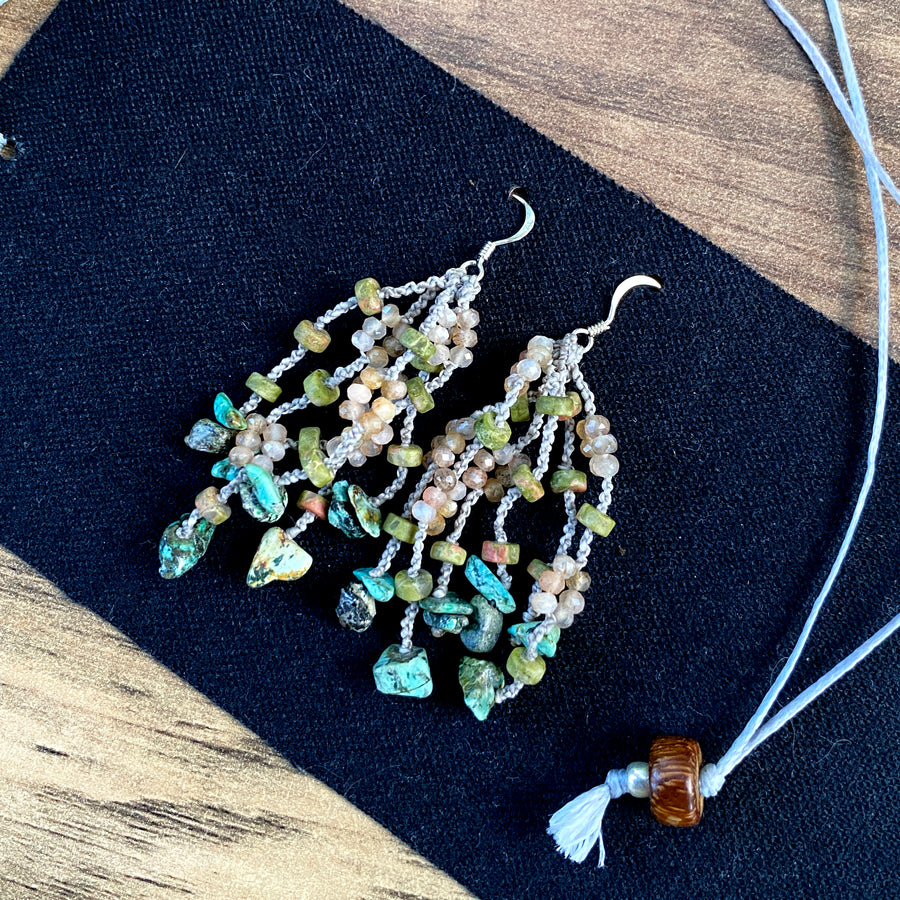 Crystal healing earrings with Moonstone, Unakite & African Turquoise Jasper