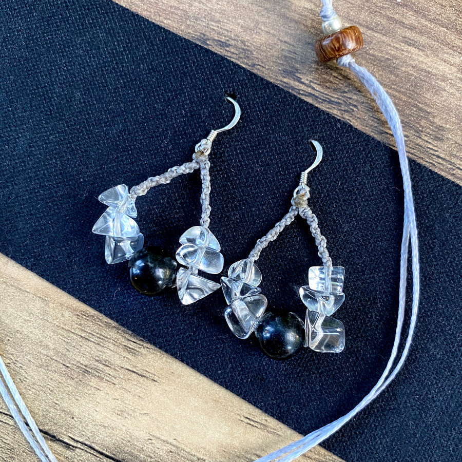 Crystal healing earrings with Jet & Quartz