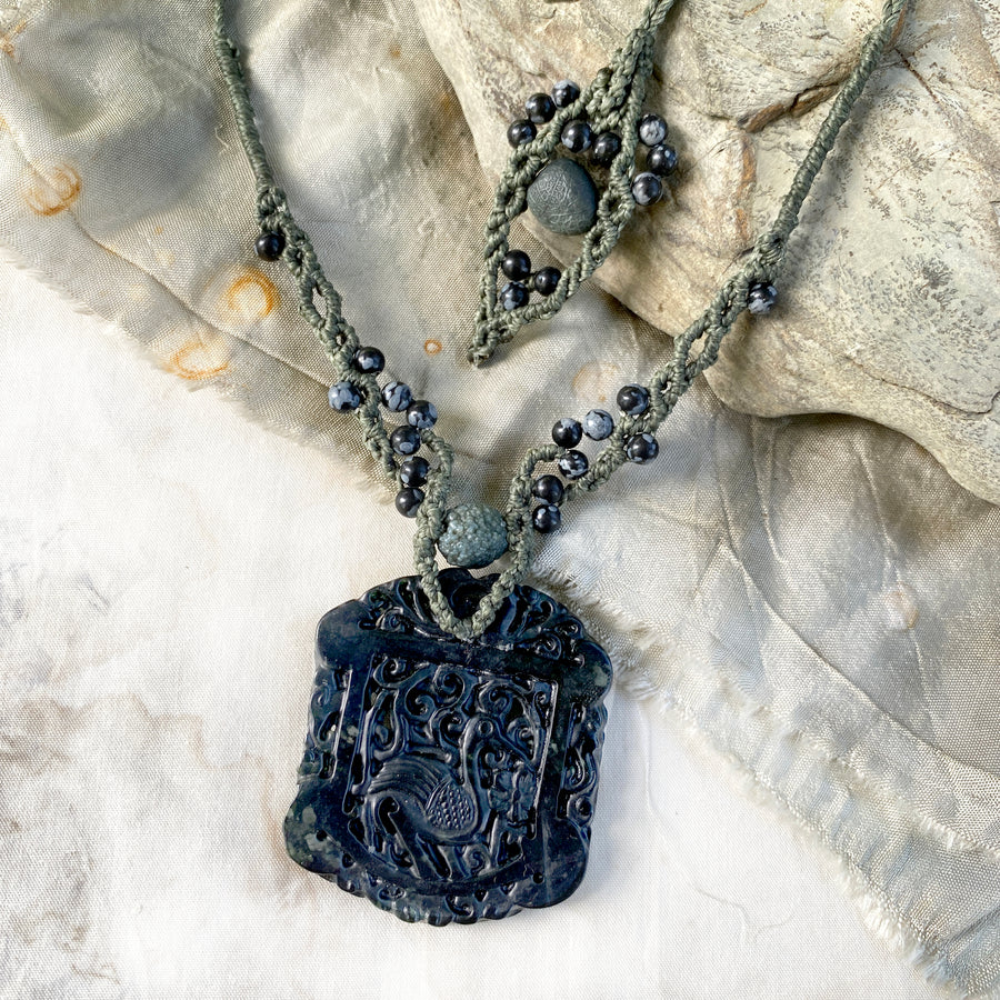 Nephrite Jade crystal healing amulet