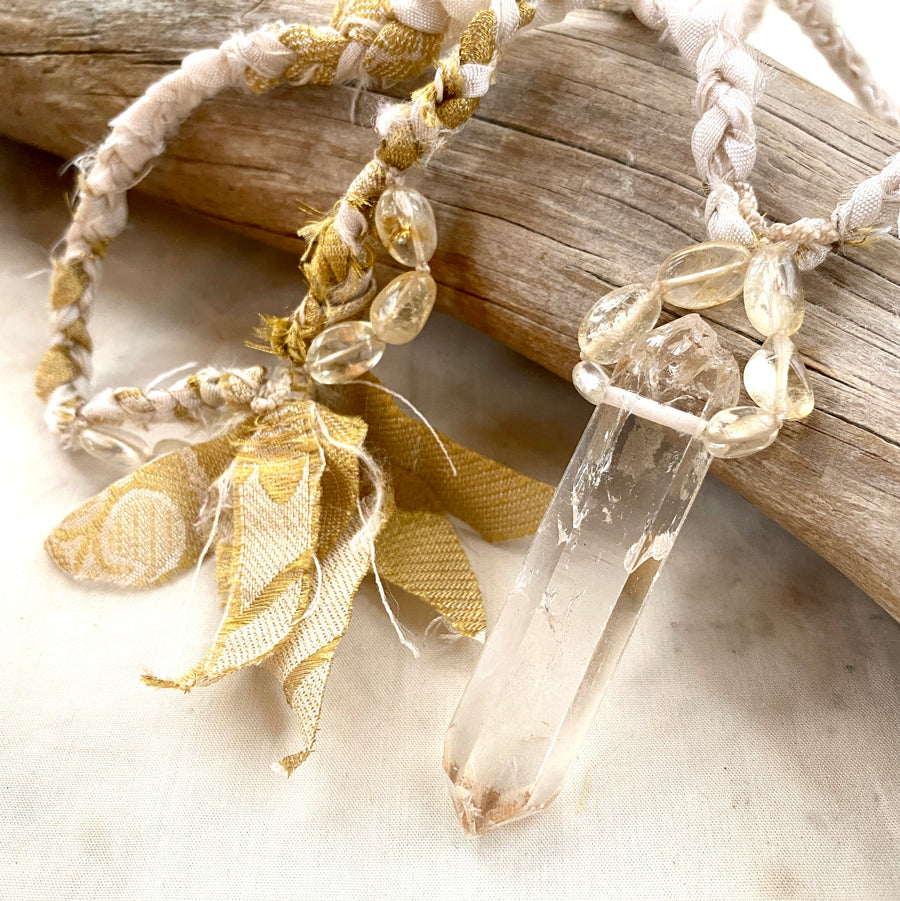 Crystal healing amulet with Quartz point & Citrine