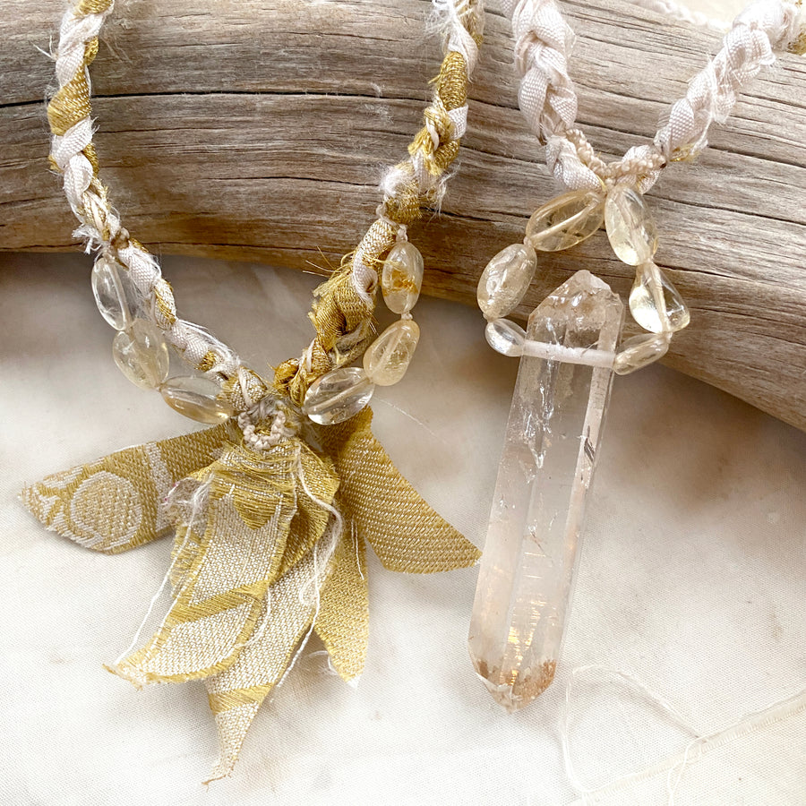 Crystal healing amulet with Quartz point & Citrine