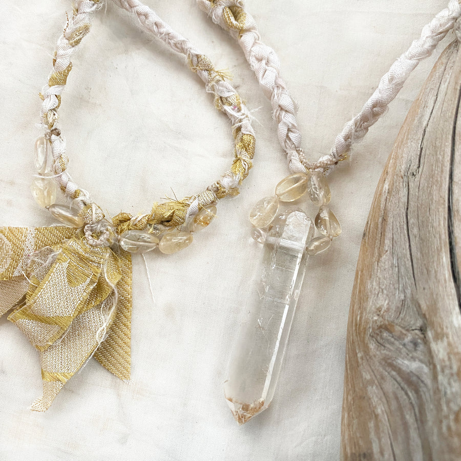 Crystal healing amulet with Quartz point & Citrine