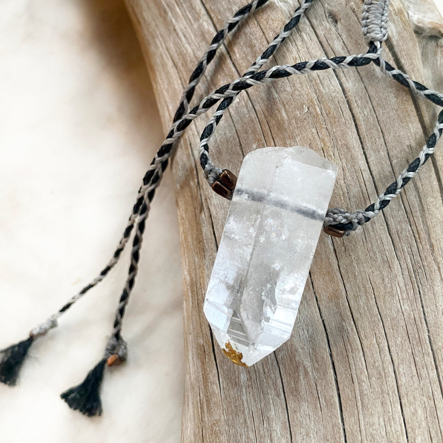 'Crystal kintsugi' healing amulet with Quartz point