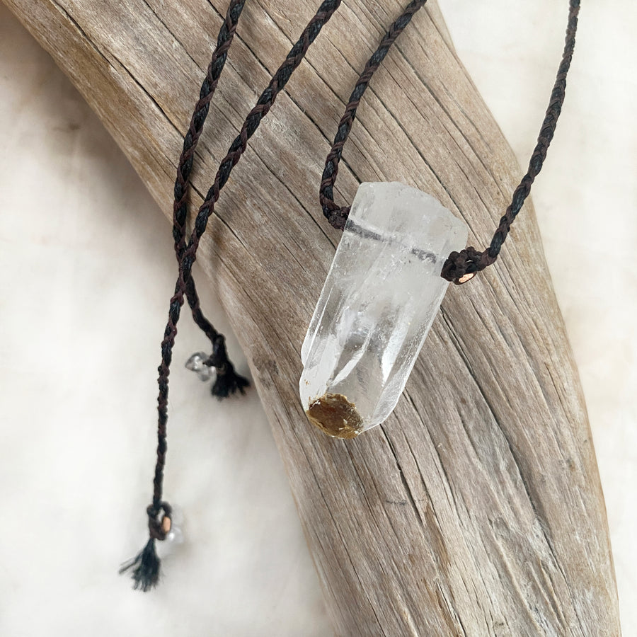 'Crystal kintsugi' healing amulet with Quartz point