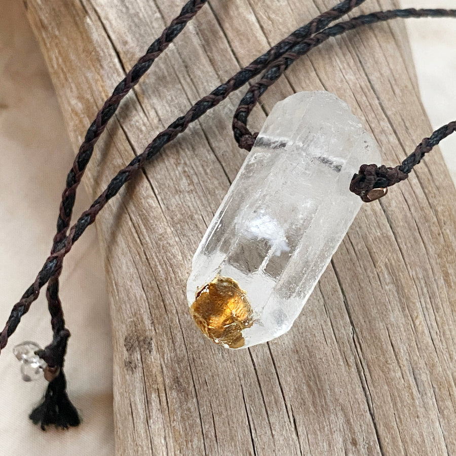 'Crystal kintsugi' healing amulet with Quartz point