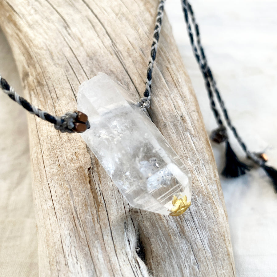 'Crystal kintsugi' healing amulet with Quartz point