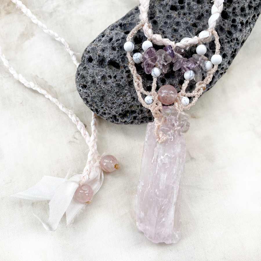 Kunzite crystal healing amulet
