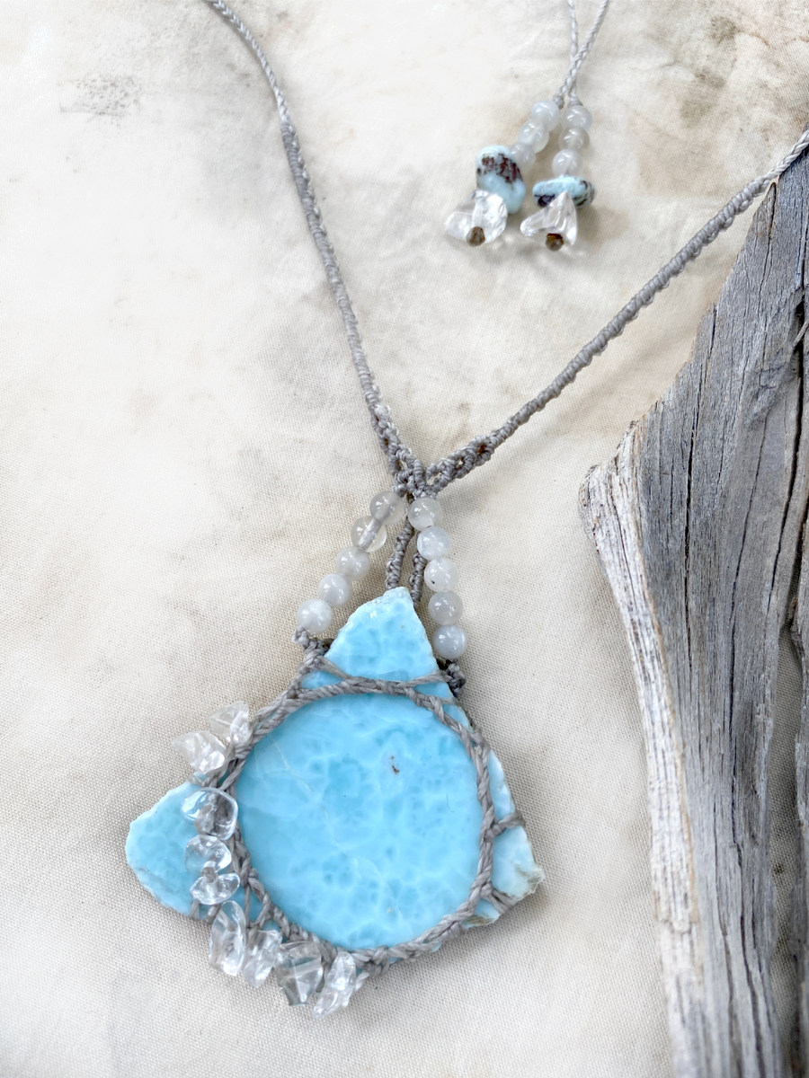 'Bridge of the Moon' ~ Larimar crystal healing amulet