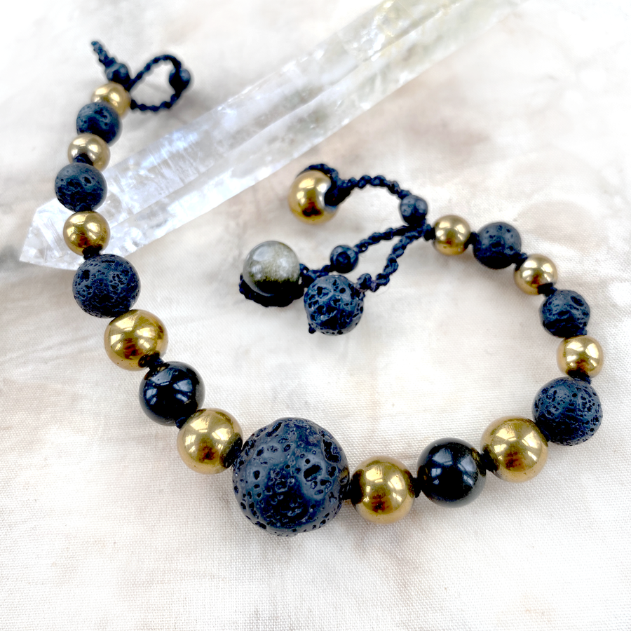 Mala bracelet with black and gold counter beads
