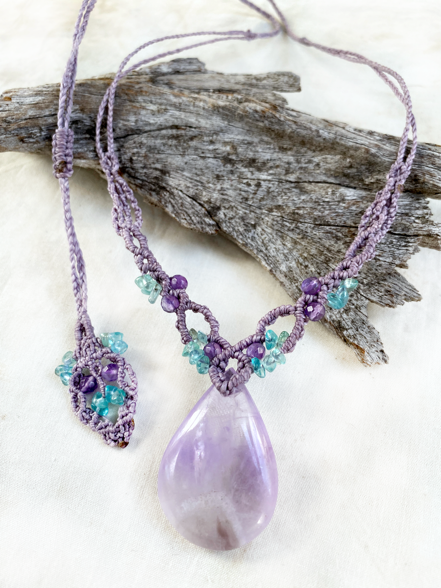 Lavender Amethyst crystal healing amulet