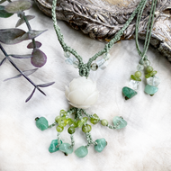 Lotus amulet with Aventurine, Peridot, Prehnite & Opal