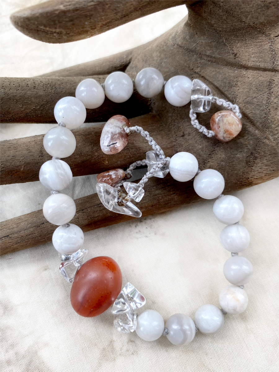 Mala bracelet with White Lace Agate counter beads
