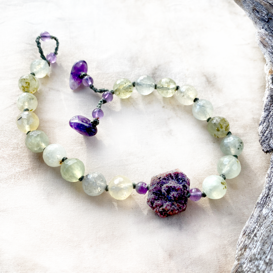 Mala bracelet with Prehnite counter beads