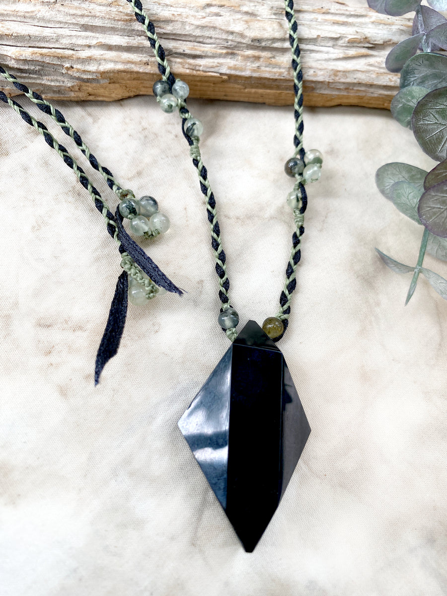 Obsidian crystal healing amulet