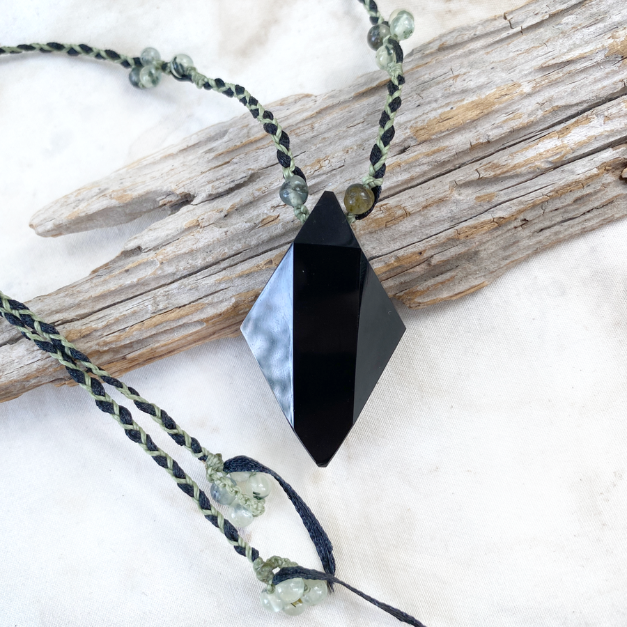 Obsidian crystal healing amulet