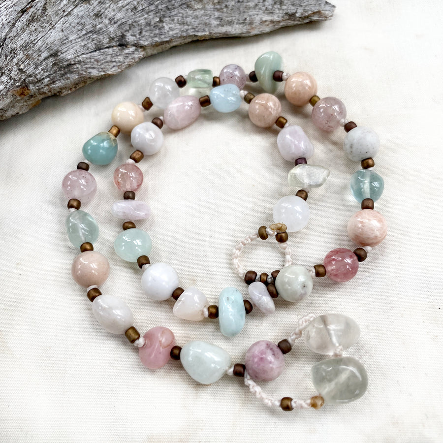 Crystal healing double-wrap bracelet in pastel tones ~ for up to 6.75