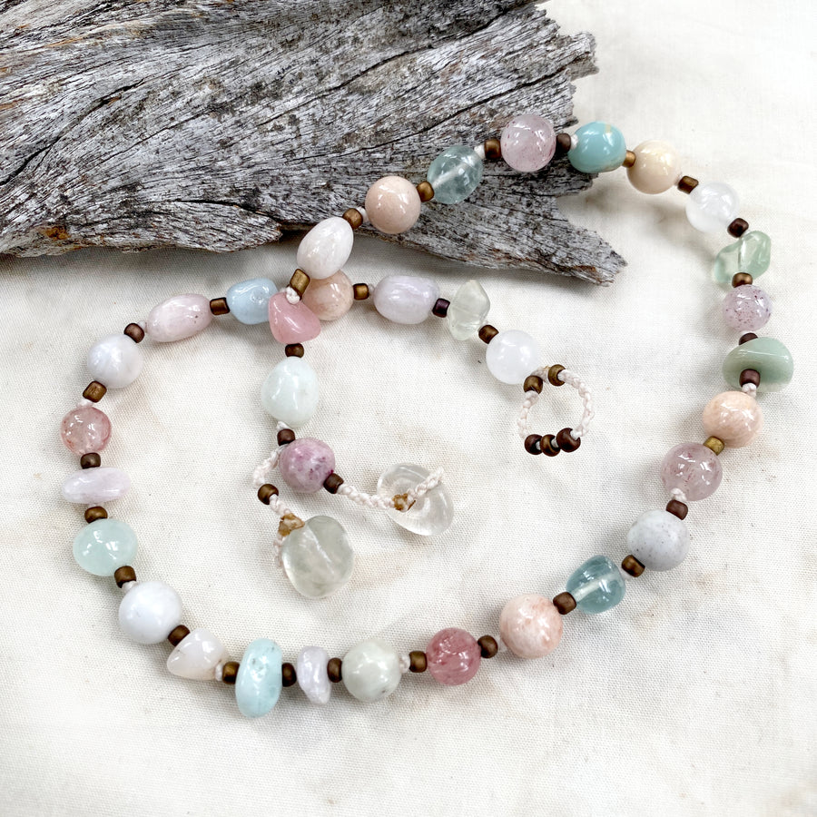 Crystal healing double-wrap bracelet in pastel tones ~ for up to 6.75