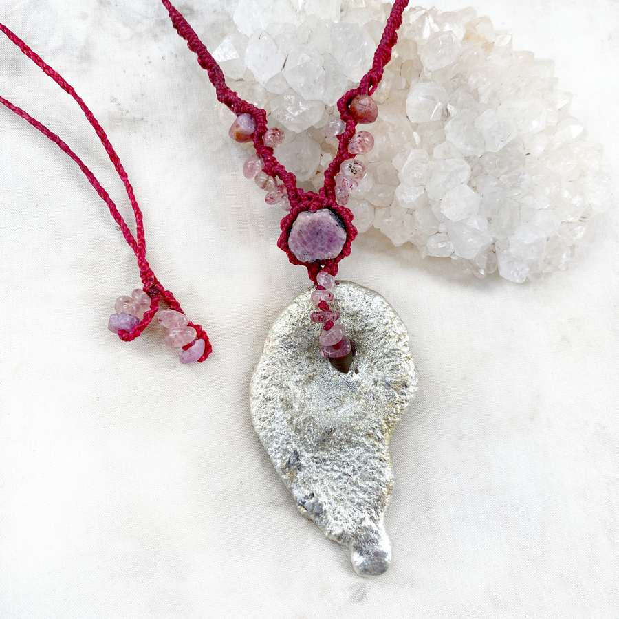 'Flow' talisman necklace ~ pewter with Ruby