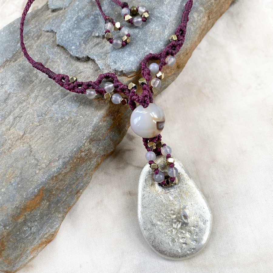 'Flow' talisman necklace ~ pewter with Agate