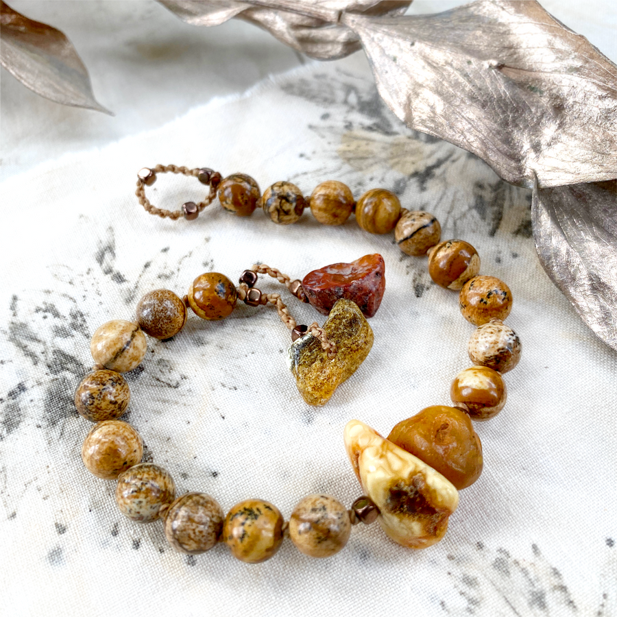 Mala bracelet with Picture Jasper counter beads