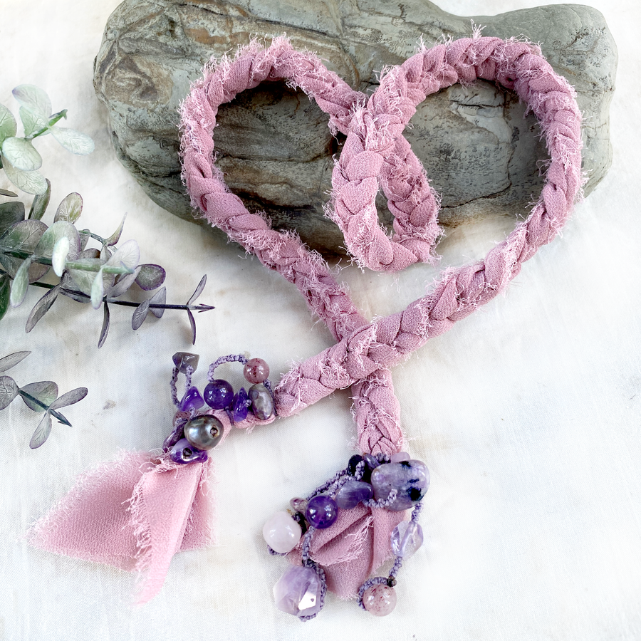 Pink chiffon braid wrap bracelet / anklet