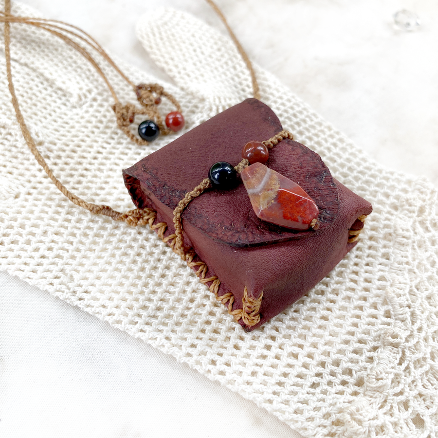 MADE-TO-ORDER ~ small leather necklace pouch with a mini card deck