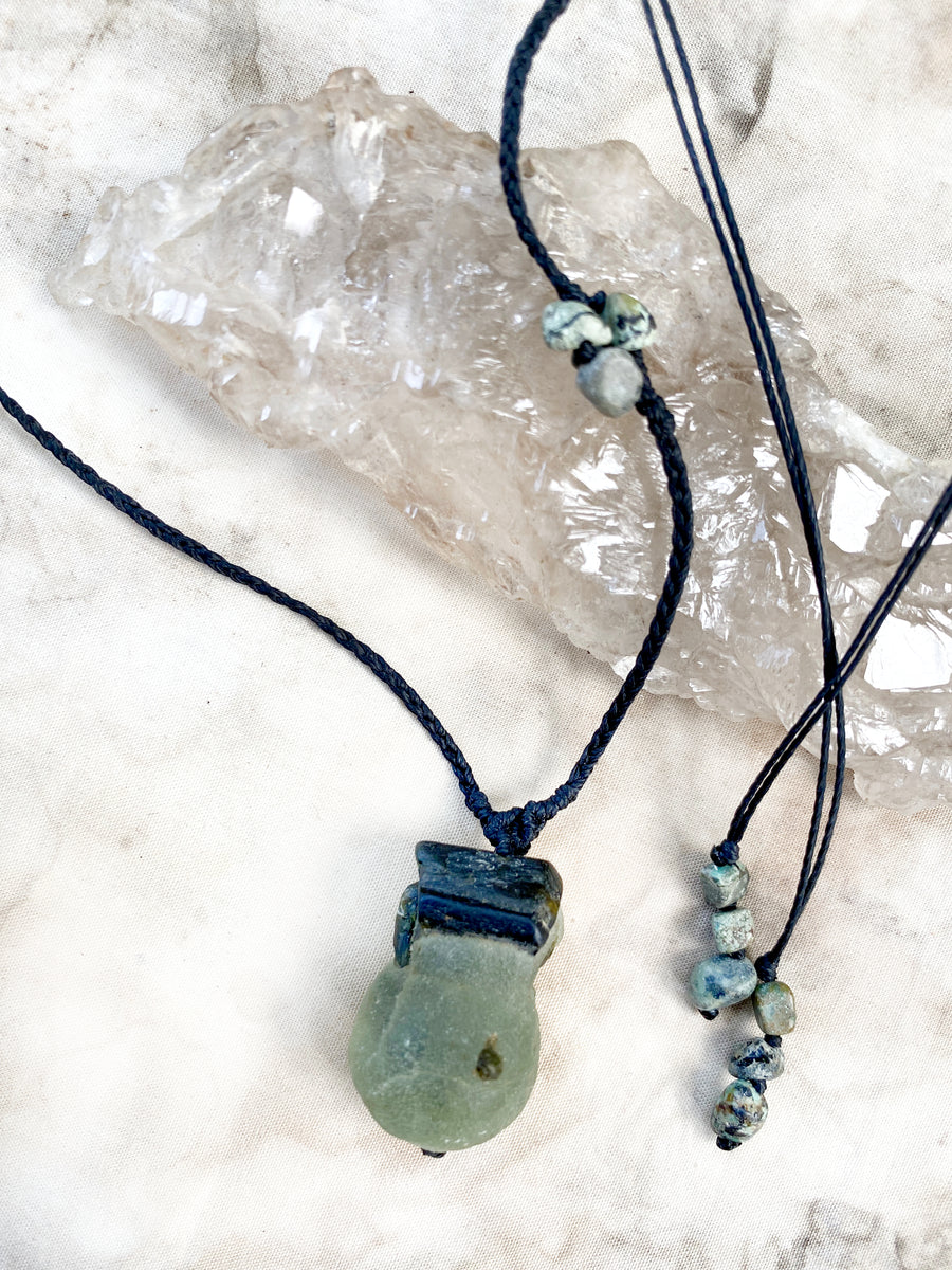 Epidote Prehnite crystal healing amulet