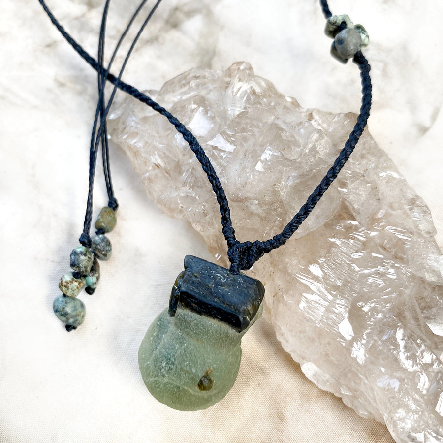 Epidote Prehnite crystal healing amulet