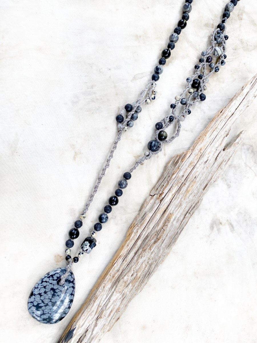 Crystal healing amulet with Snowflake Obsidian
