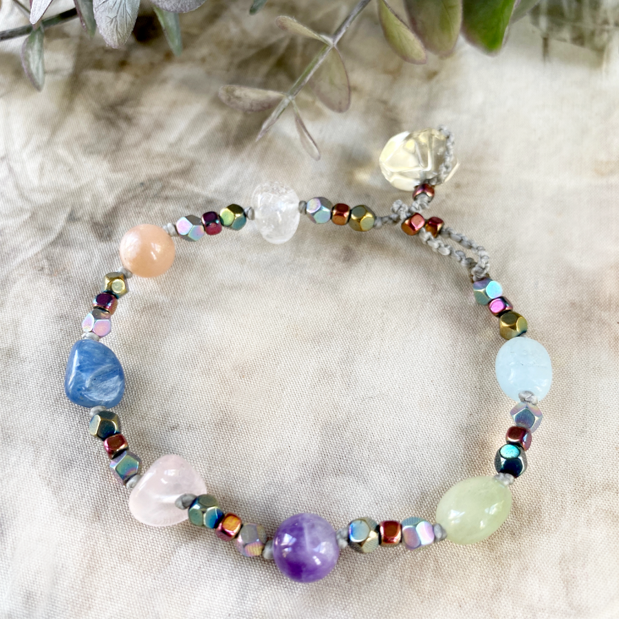 Dainty, colourful crystal healing bracelet ~ for up to 6.5