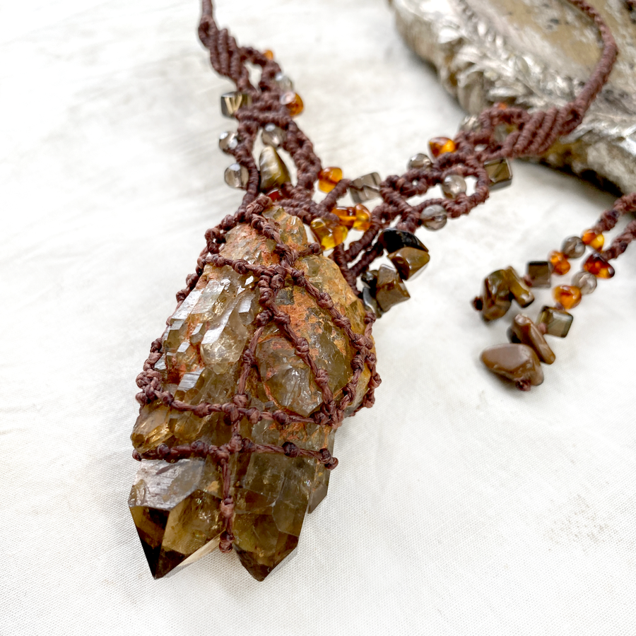 'Enlightened Path' ~ Citrine twin point crystal healing amulet