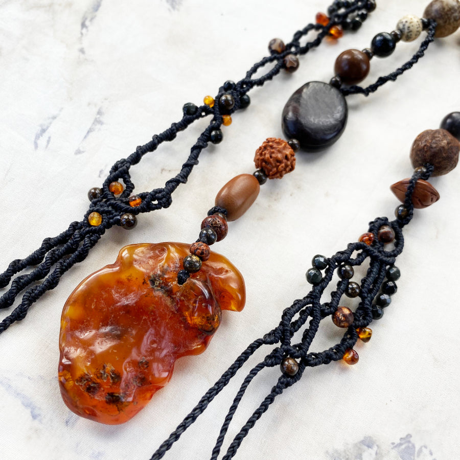 'Phoenix of the Soul' ~ crystal healing lariat with Amber