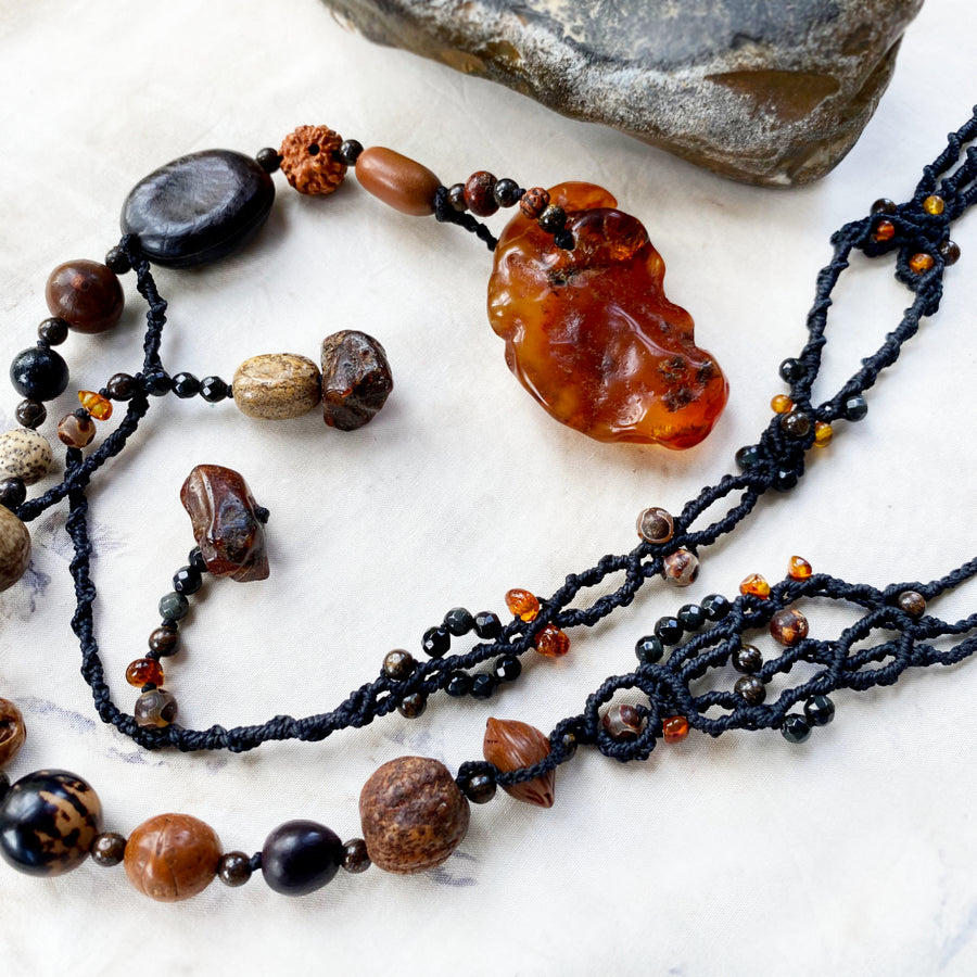 'Phoenix of the Soul' ~ crystal healing lariat with Amber