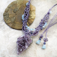 Raw Amethyst cluster amulet with Aquamarine & Iolite