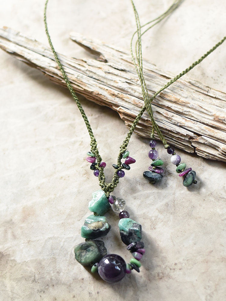 Crystal healing jewellery with Amethyst, Emerald, Ruby in Zoisite & Lodolite