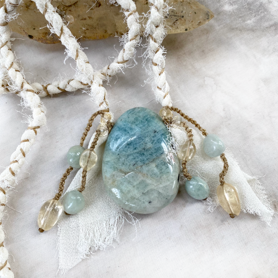 Aquamarine crystal healing talisman