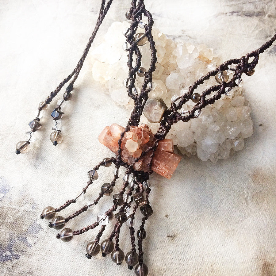 Crystal healing amulet with Aragonite & Sapphire