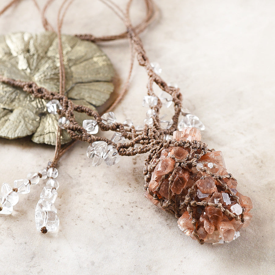 Crystal healing amulet with Aragonite Sputnik