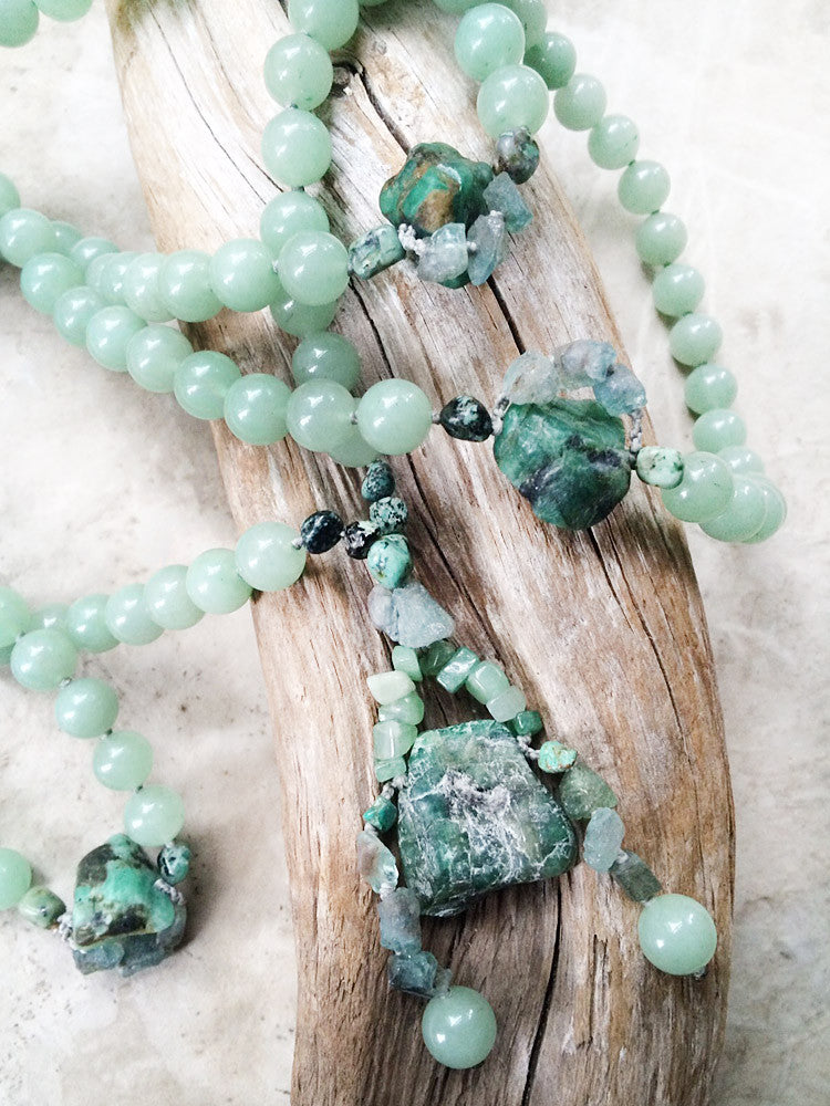 Green Aventurine mala with Emerald, Apatite & African Turquoise Jasper