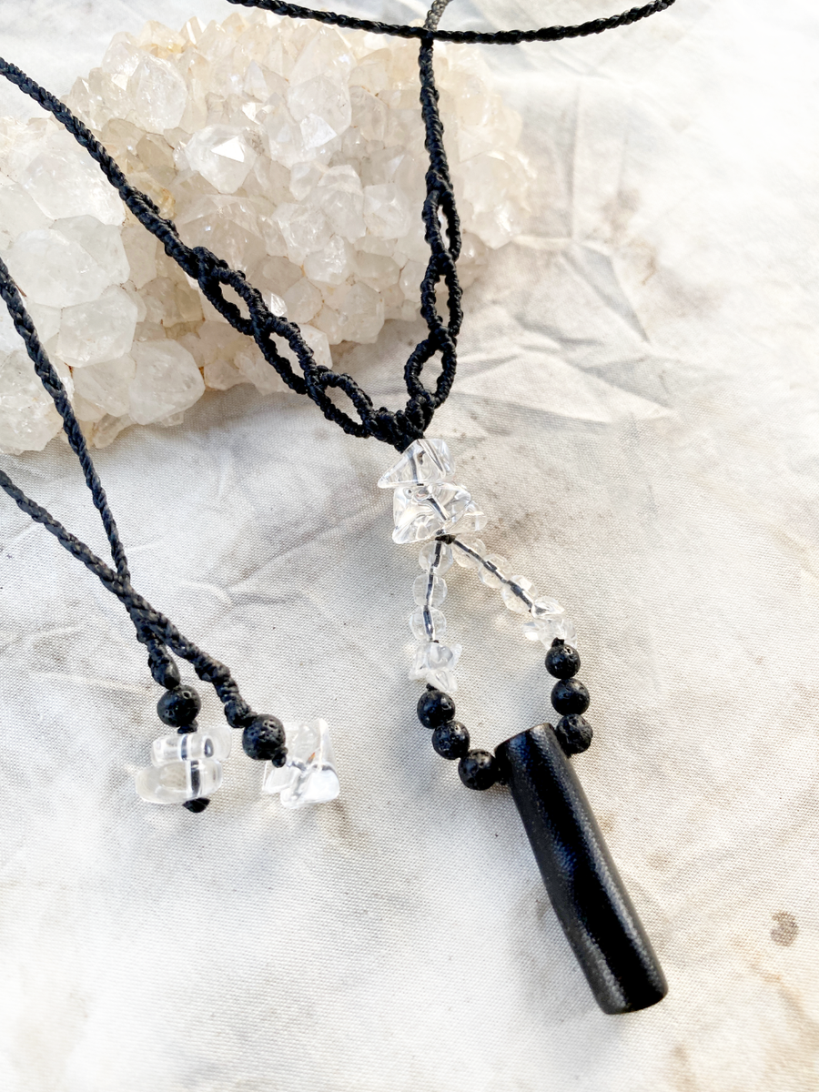 Crystal healing necklace with Black Coral