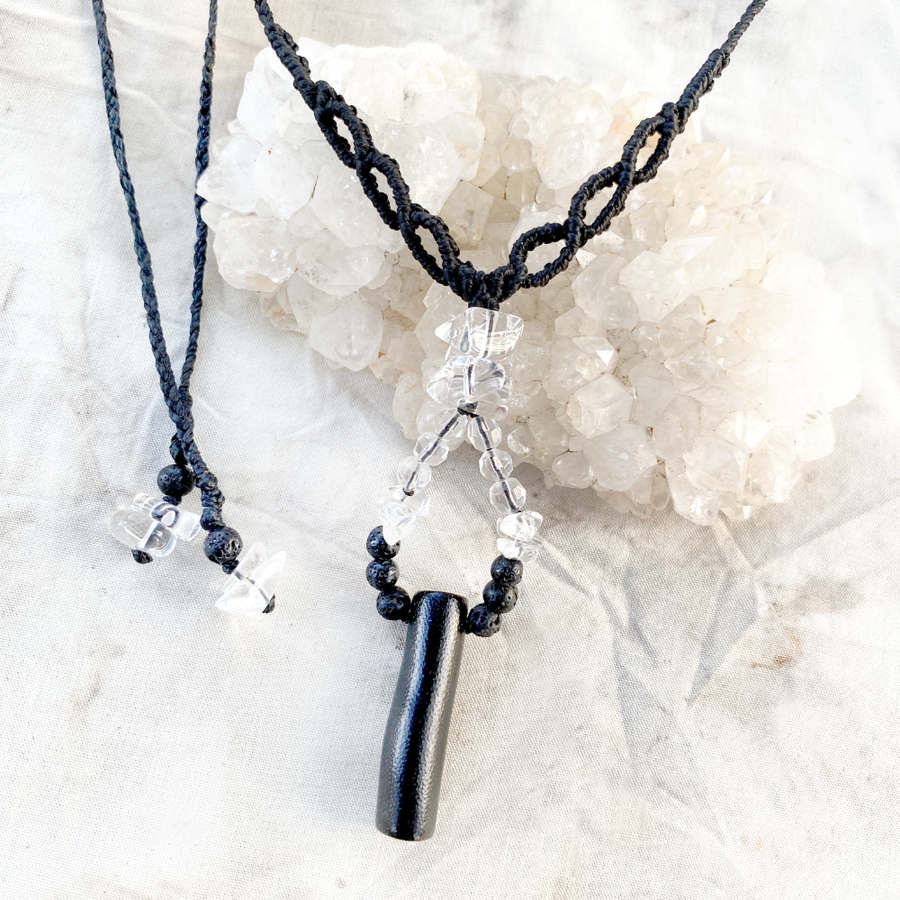 Crystal healing necklace with Black Coral