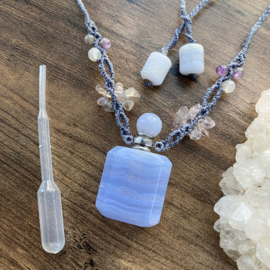 Blue Lace Agate bottle amulet ~ for essential oil or perfume