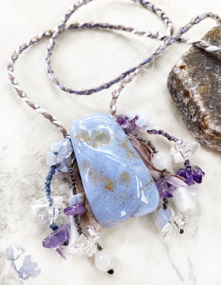Blue Lace Agate crystal healing amulet