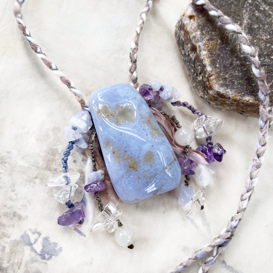 Blue Lace Agate crystal healing amulet