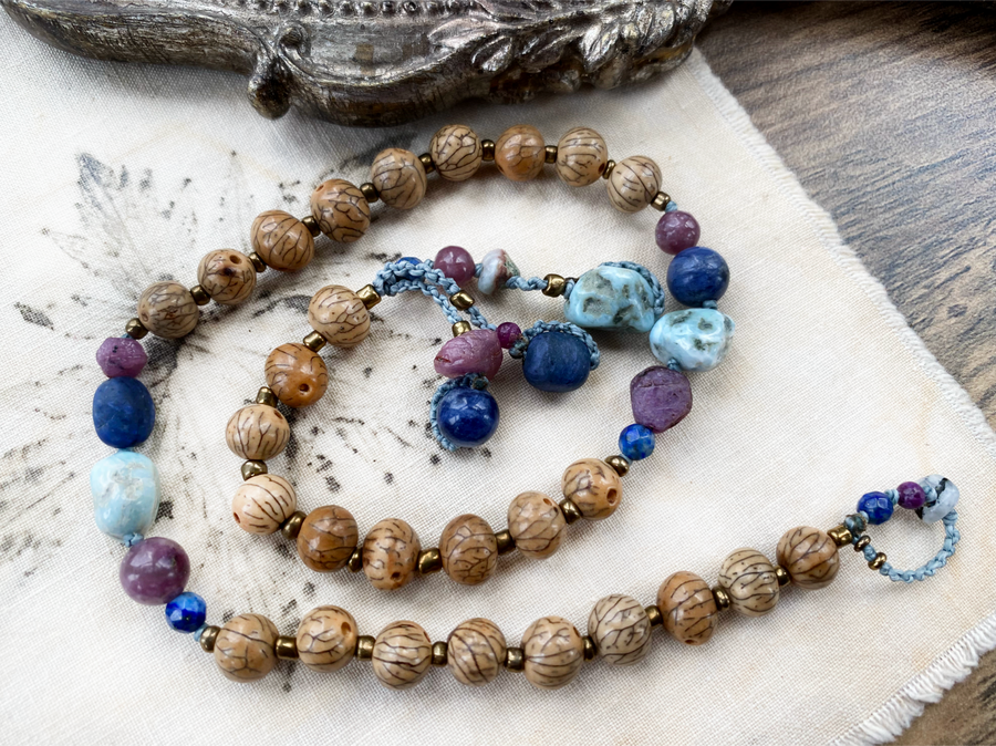 Mala double wrap bracelet with Bodhi seeds ~ for up to 6.5