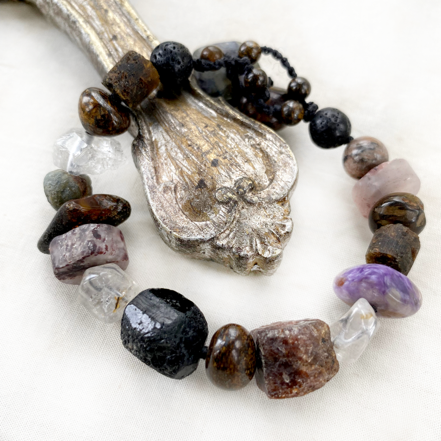 Crystal healing bracelet in dark tones ~ for wrist size up to 6.5